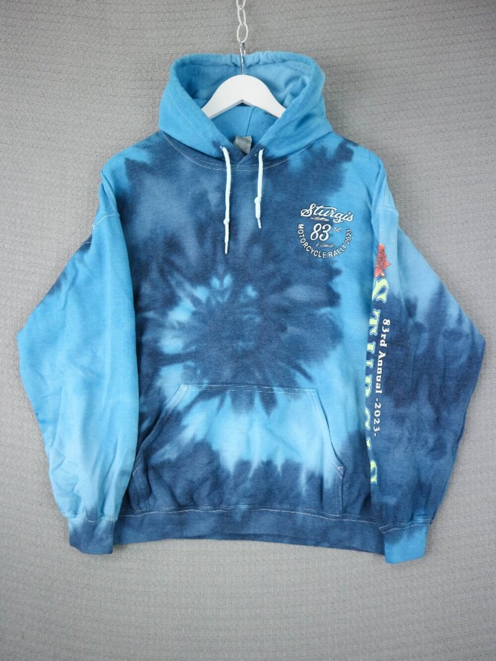 Sturgis 2023 Womens Tie Dye Hoodie Rhinestone Skull Back Graphic Large L